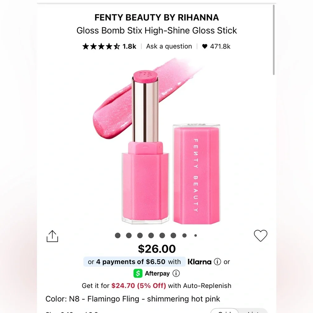 Fenty Beauty High Shimmer Gloss Bomb Stick in Shade Flamingo Fling